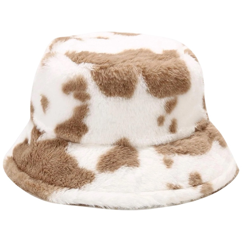 Unisex Cowboy  Faux Fur Bucket Hat -  light Brown and White